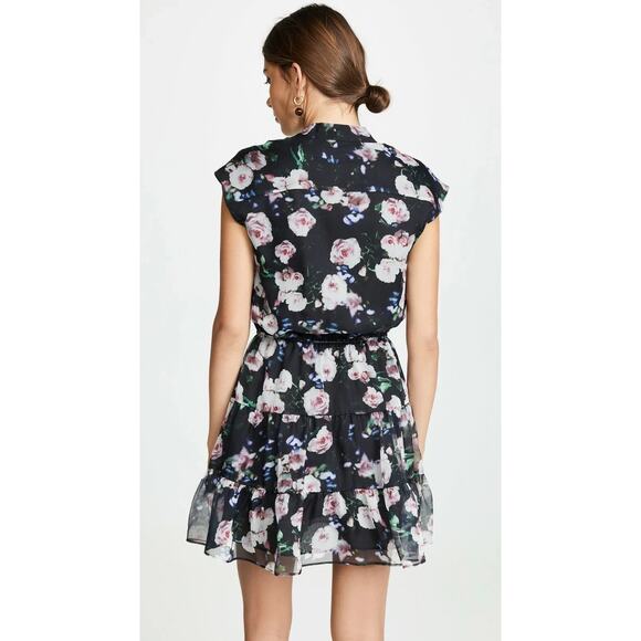 REBECCA MINKOFF Floral A Line Floral Mini Dress Black Rose Tiered Skirt XS - Picture 3 of 14